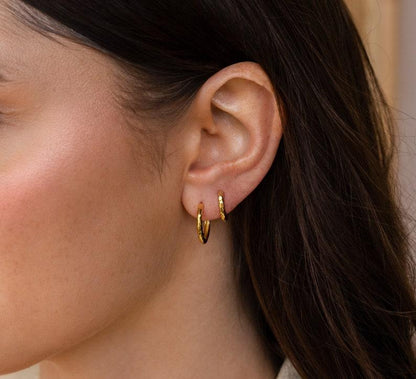 Dainty Gold Hammered Hoop Earrings