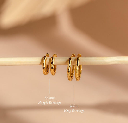 Dainty Gold Hammered Hoop Earrings