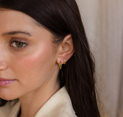 Dainty Gold Hammered Hoop Earrings