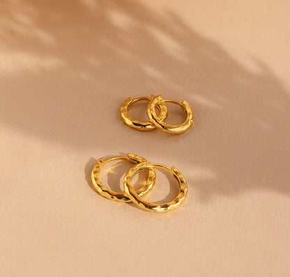 Dainty Gold Hammered Hoop Earrings