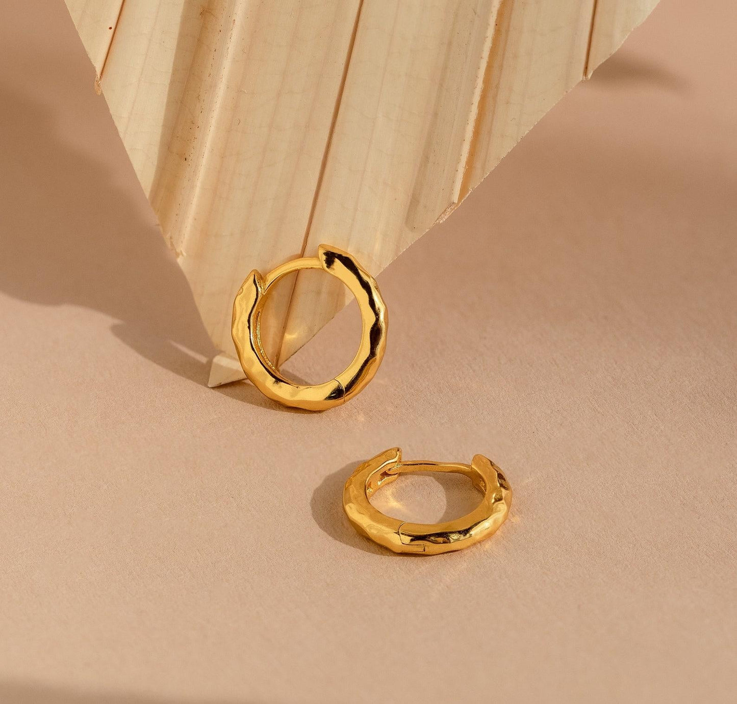 Dainty Gold Hammered Hoop Earrings