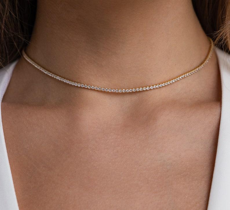 Dainty Gold Diamond Tennis Choker Necklace