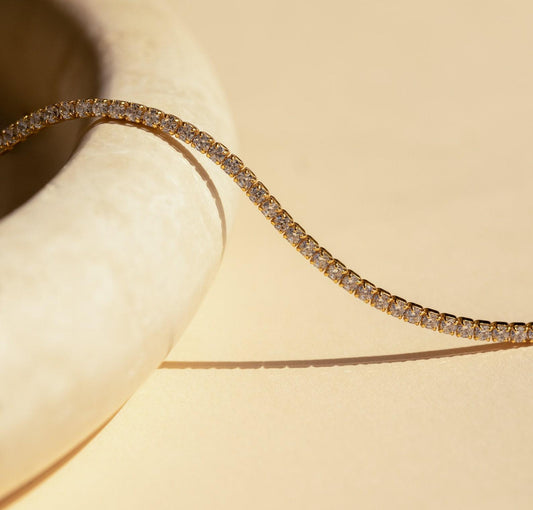 Dainty Gold Diamond Tennis Choker Necklace