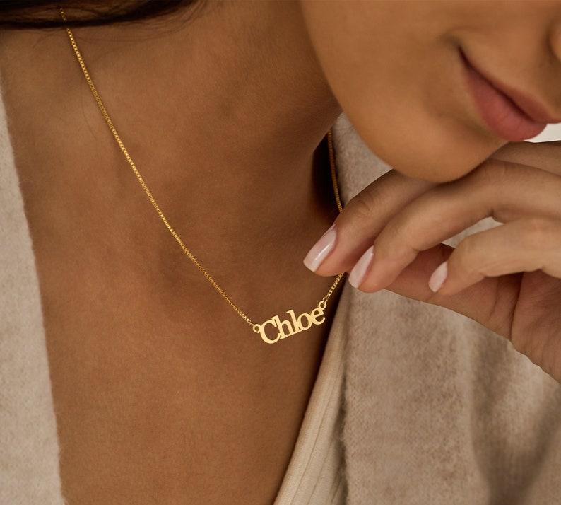 Personalized Block Name Necklace in 18K Gold