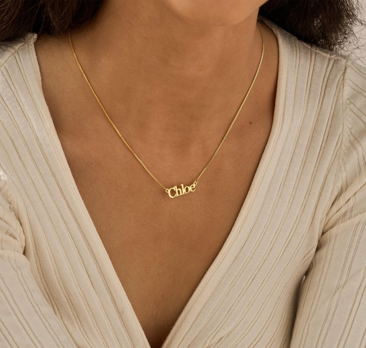 Personalized Block Name Necklace in 18K Gold