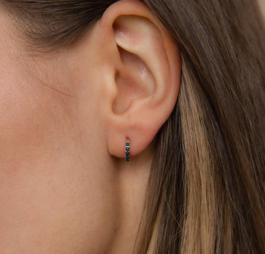 Minimalist Blue Opal Gold Huggie Hoops