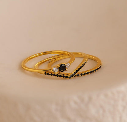 Black Onyx Stacking Ring Set in Gold