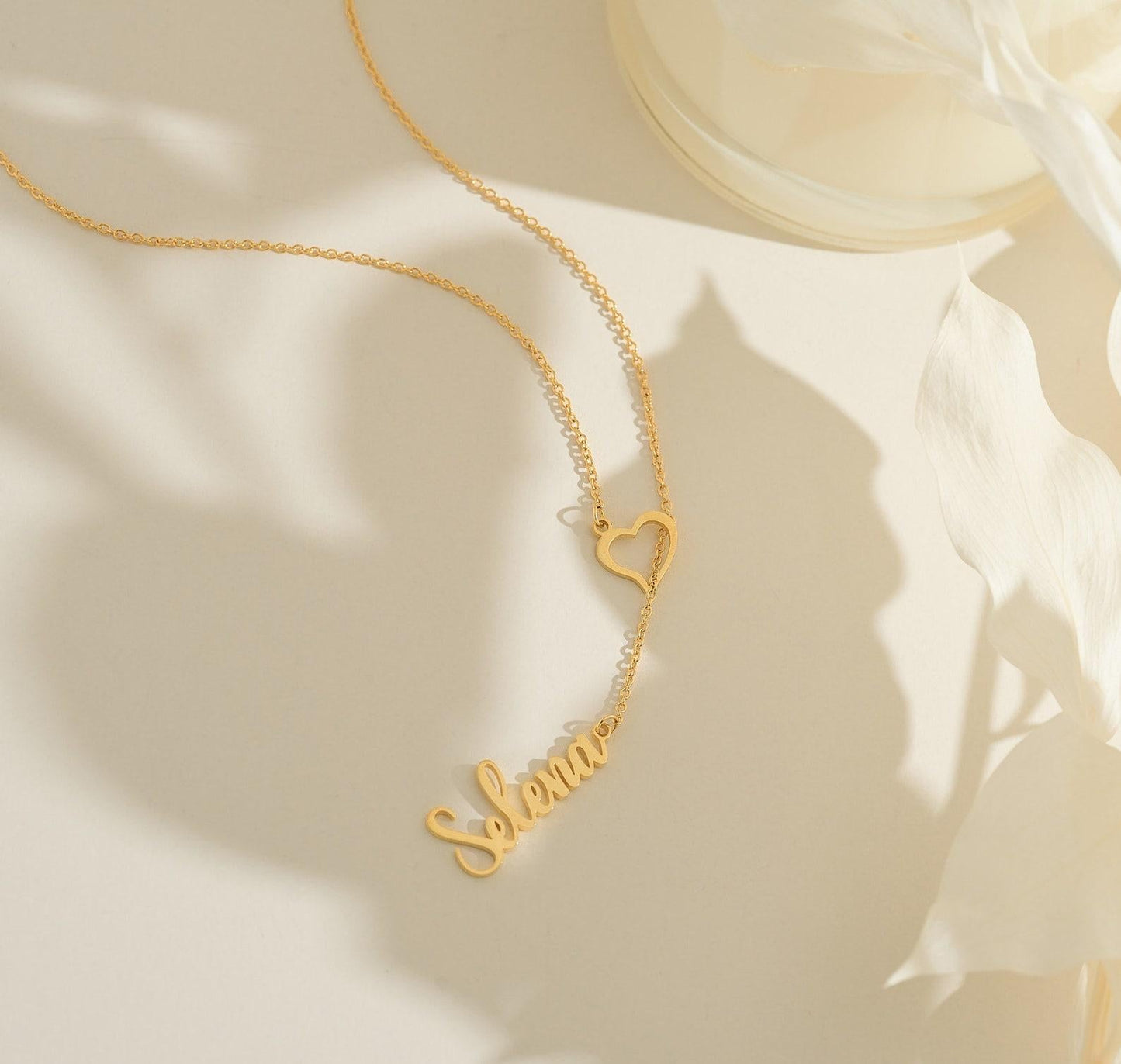 Personalized Gold Heart Name Lariat Necklace