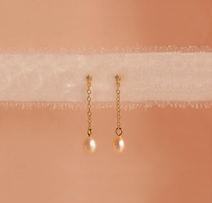 Pink Pearl Drop Earrings with Diamond Studs