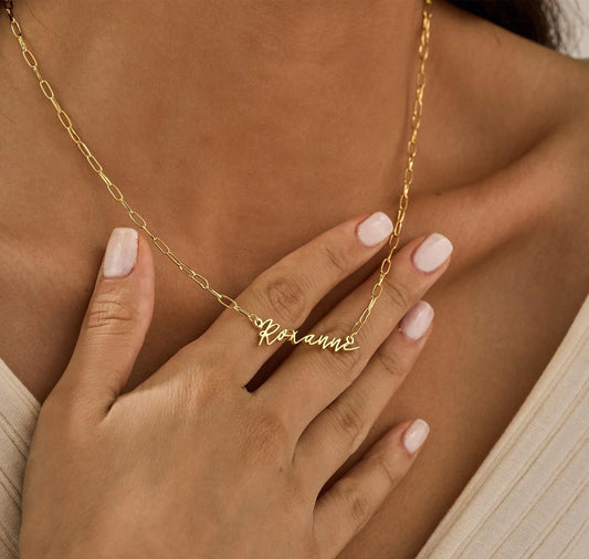 Personalized 18K Gold Paperclip Name Necklace