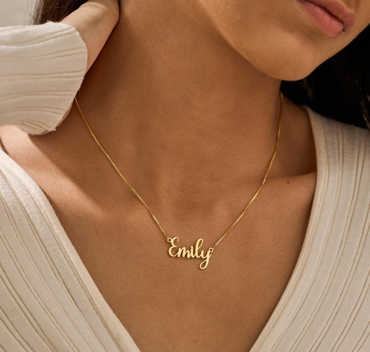 Gold Name Necklace with Box Chain