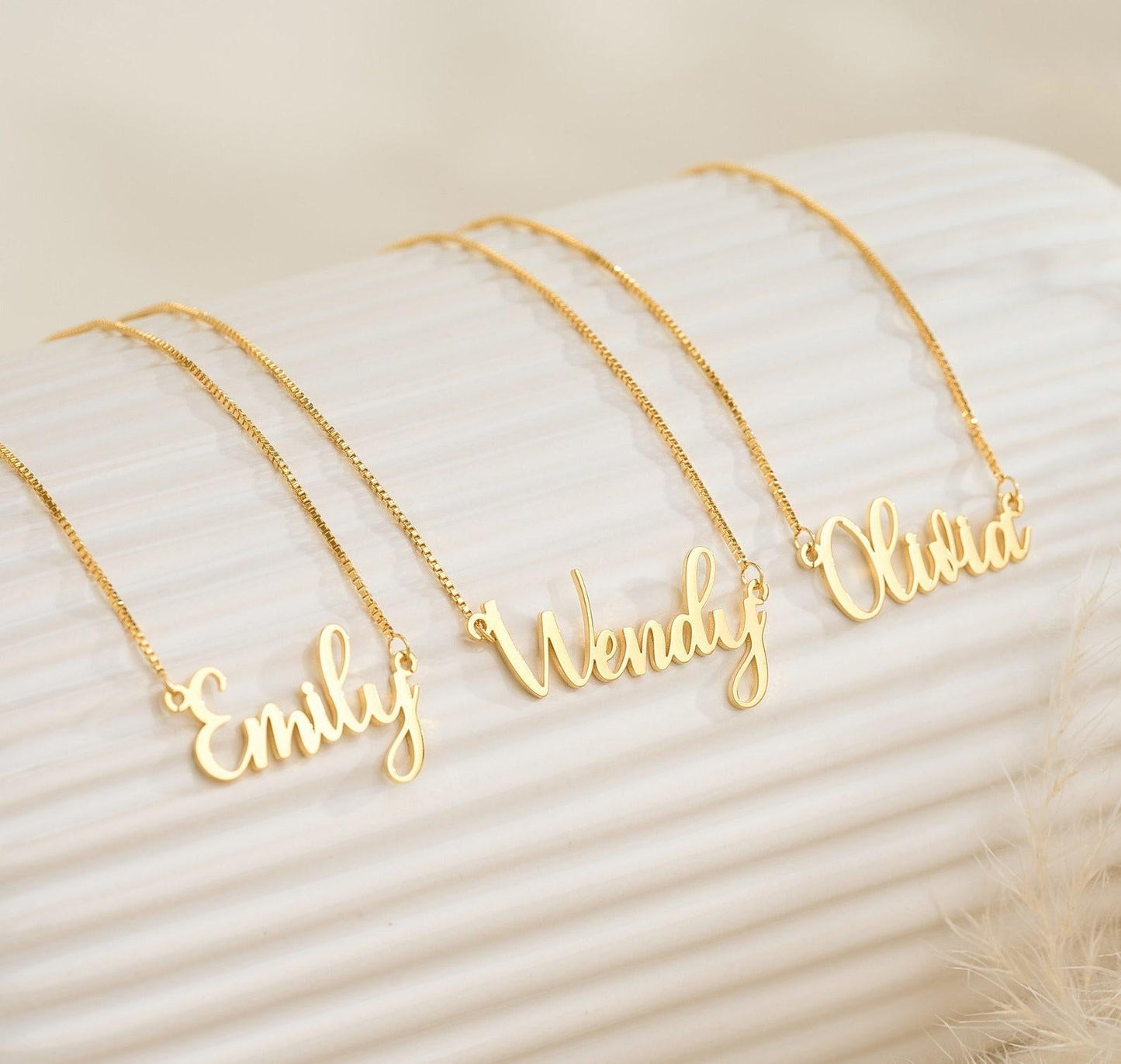 Gold Name Necklace with Box Chain