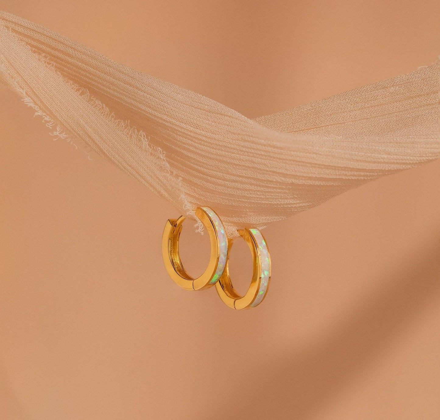 Personalized Opal Hoop Earrings in Silver