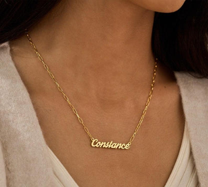 Custom Gold Name Necklace with Paperclip Chain