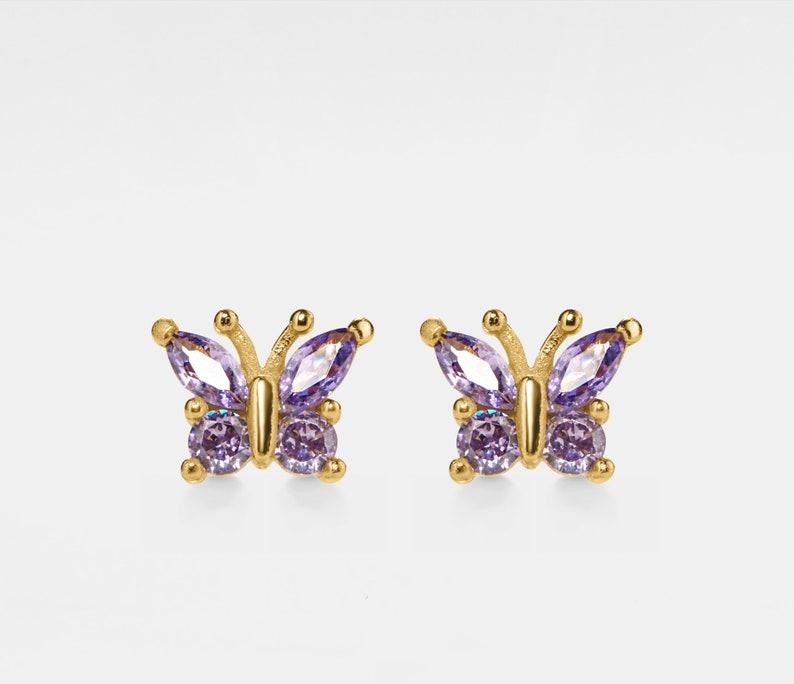 Personalized Amethyst Butterfly Stud Earrings