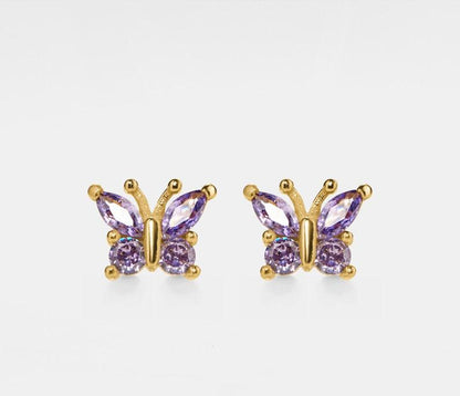 Personalized Amethyst Butterfly Stud Earrings