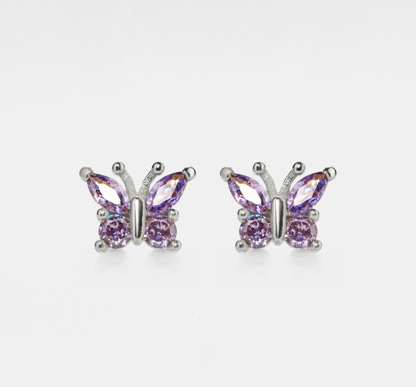 Personalized Amethyst Butterfly Stud Earrings