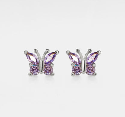 Personalized Amethyst Butterfly Stud Earrings