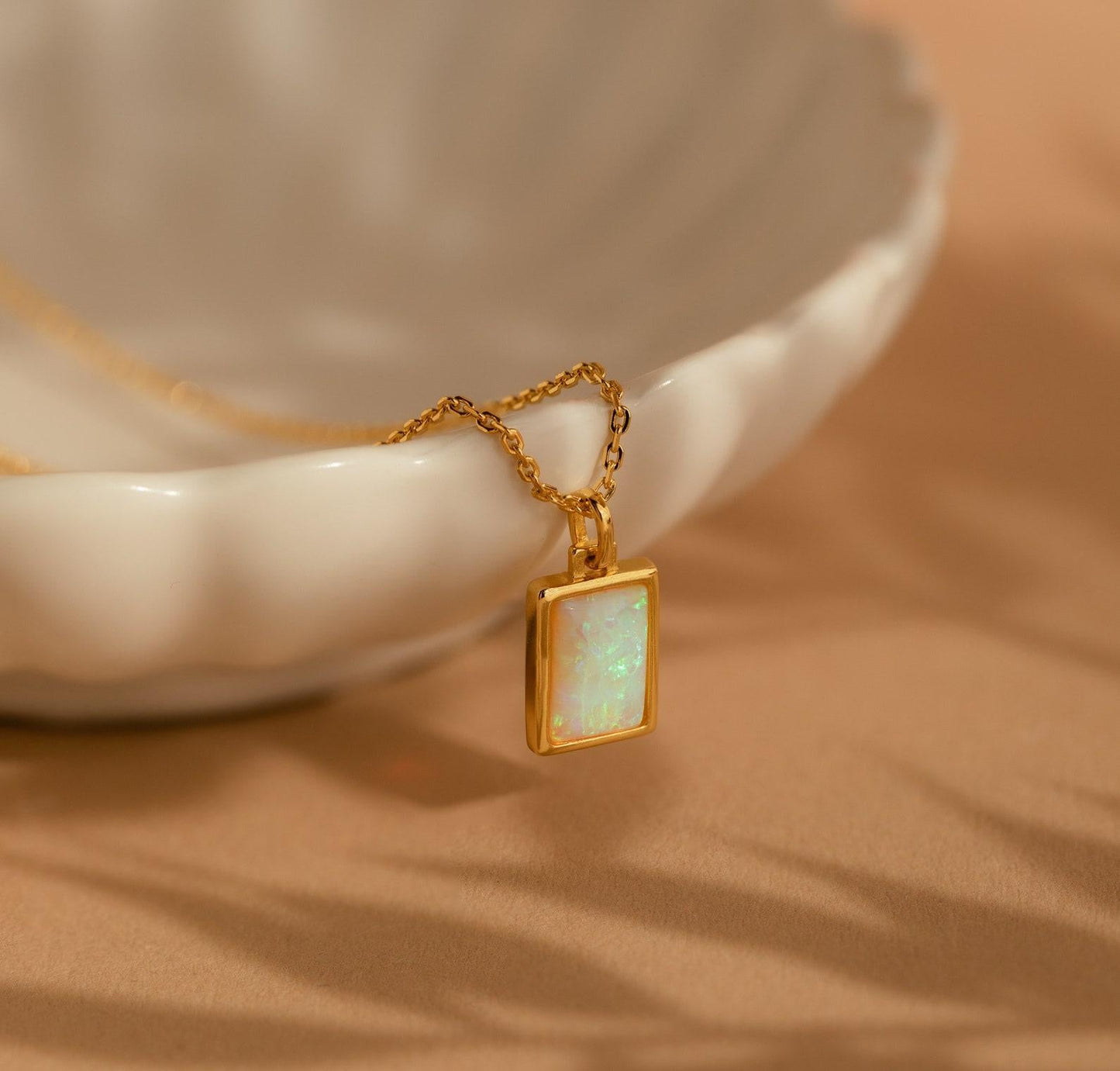 Dainty Opal Charm Necklace with Baguette Gemstone