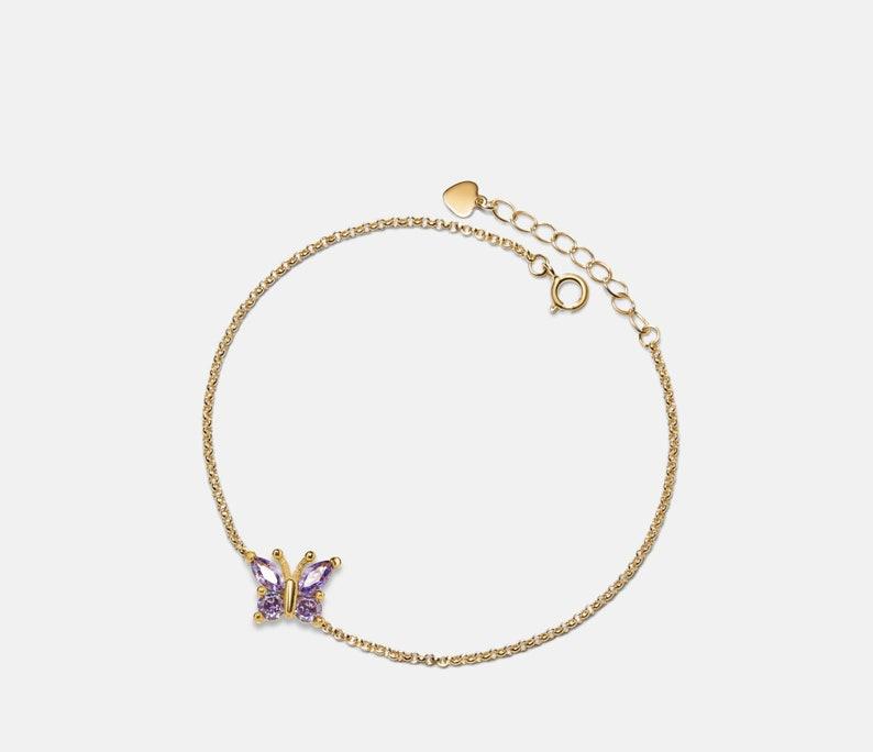 Personalized Amethyst Butterfly Charm Bracelet