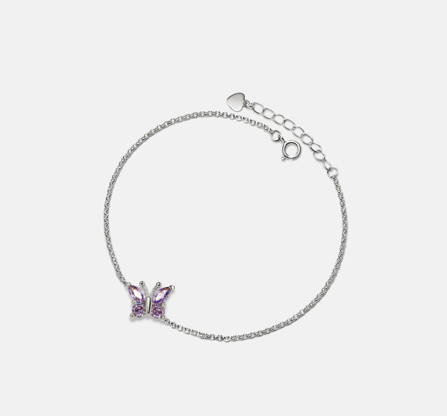 Personalized Amethyst Butterfly Charm Bracelet