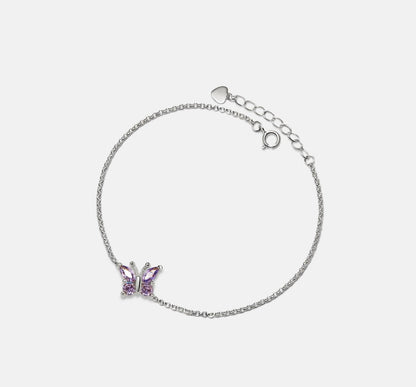 Personalized Amethyst Butterfly Charm Bracelet