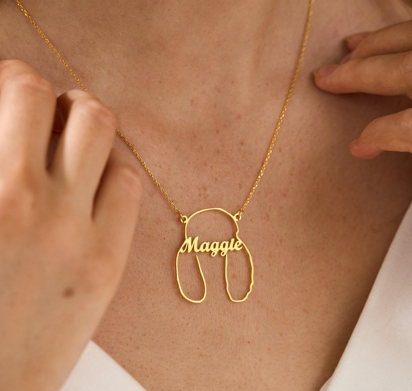 Personalized Gold Dog Ear Necklace