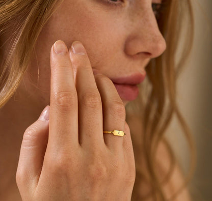 Personalized Mini Oval Bar Ring in Silver