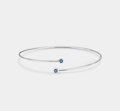 Personalized Evil Eye Bypass Bangle in Silver