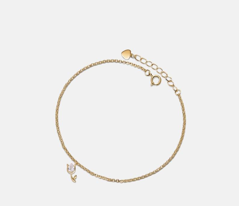 Custom Gold Tulip Charm Anklet in Silver