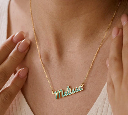 Personalized Colorful Name Necklace in Gold