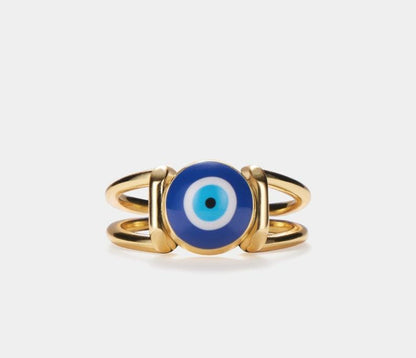 Turkish Blue Eye Gold Stacking Ring