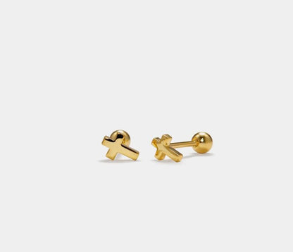 Gold Cross Stud Earrings in Sterling Silver