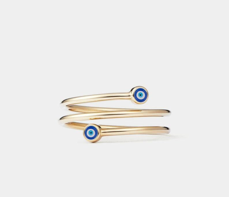 Evil Eye Three Row Sterling Silver Ring