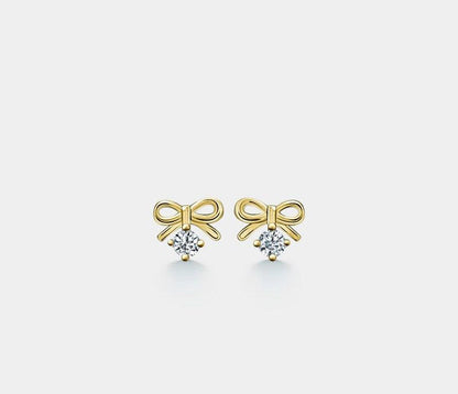 Gold Bow Tie Stud Earrings in Sterling Silver