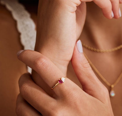 Personalized Heart Birthstone Stackable Ring