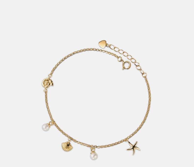 Seashell Starfish Charm Gold Anklet