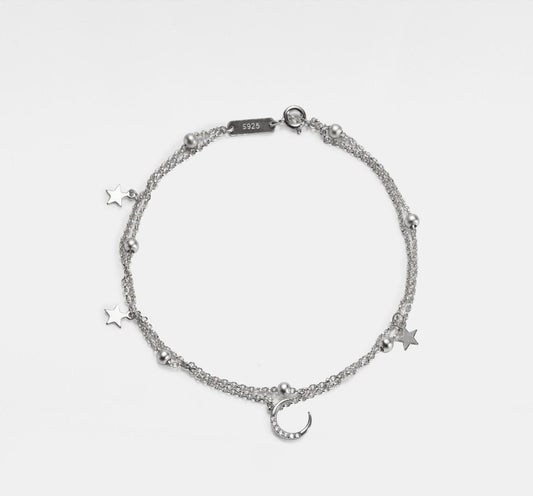 Dainty Gold Moon Star Charm Anklet