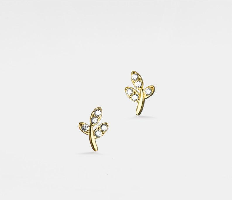 Tiny Gold Leaf Stud Earrings