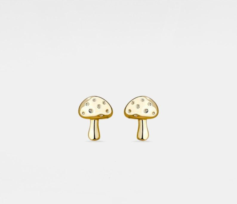 Tiny Gold Mushroom Stud Earrings in Silver