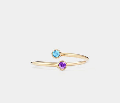 Custom Birthstone Bypass Ring in Gold and Silver