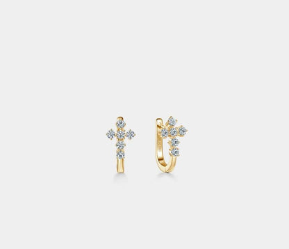 Moissanite Cross Hoop Earrings in Sterling Silver