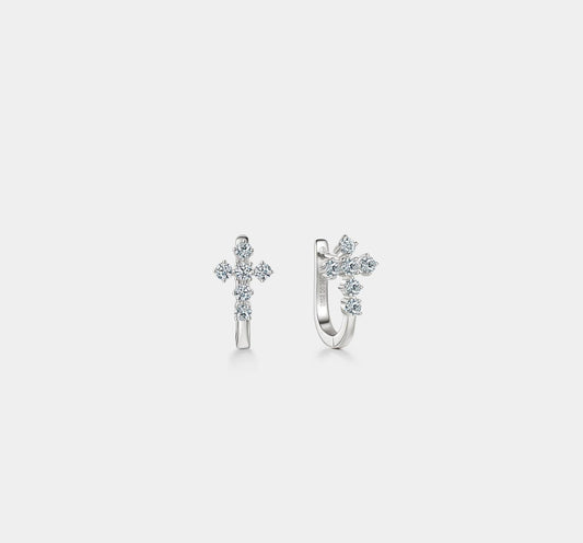 Moissanite Cross Hoop Earrings in Sterling Silver