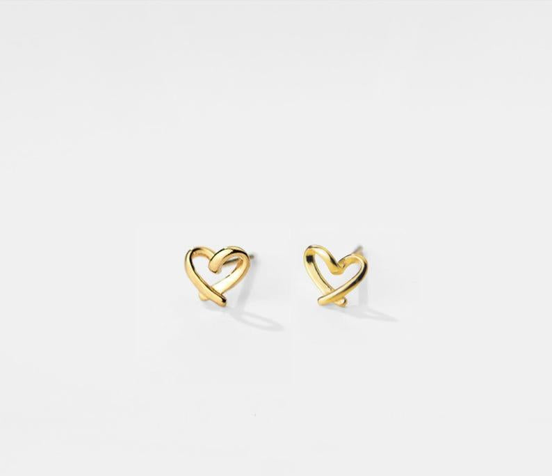 Dainty Heart Stud Earrings in Gold and Silver