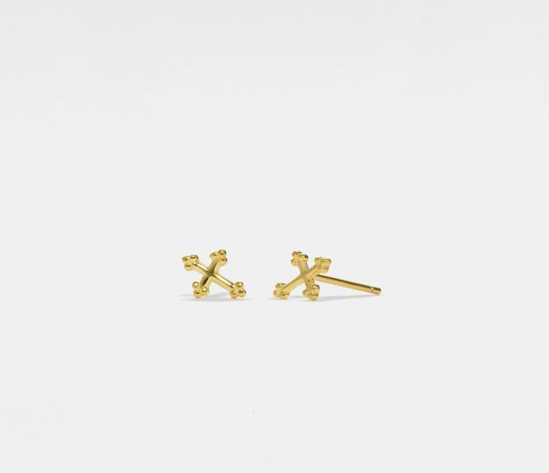 Tiny Gold Cross Stud Earrings