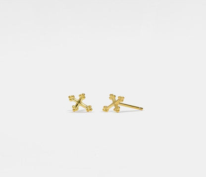 Tiny Gold Cross Stud Earrings