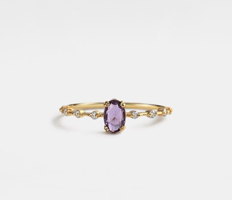 Personalized Oval Cut Amethyst Silver Ring