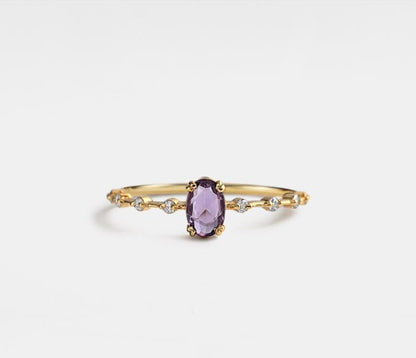 Personalized Oval Cut Amethyst Silver Ring