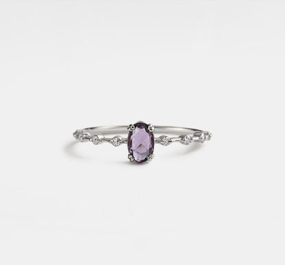 Personalized Oval Cut Amethyst Silver Ring