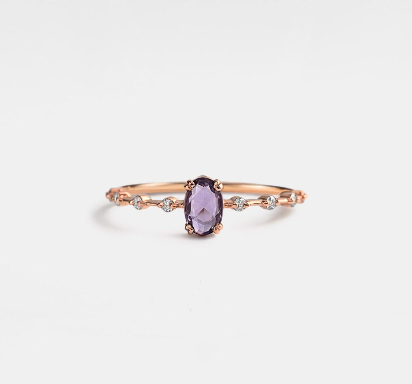 Personalized Oval Cut Amethyst Silver Ring